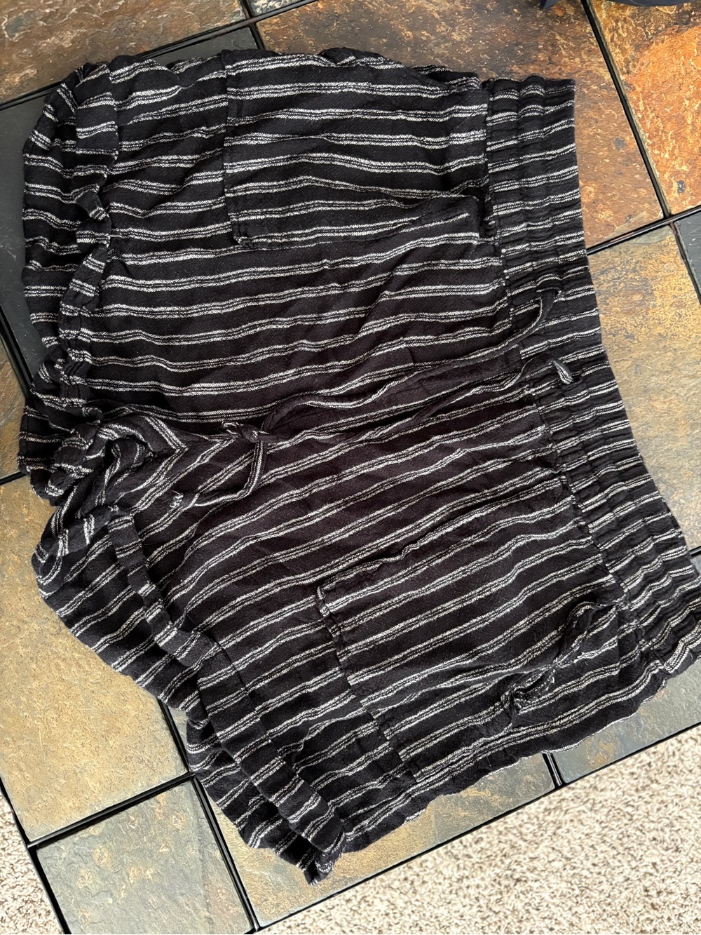 Black & White Striped Drawstring Lounge Shorts
